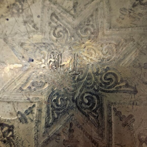 Vintage Judaic Jewish Plate Trinket Brass Star Floral Ornate Engraved Israel 10" - Picture 6 of 9